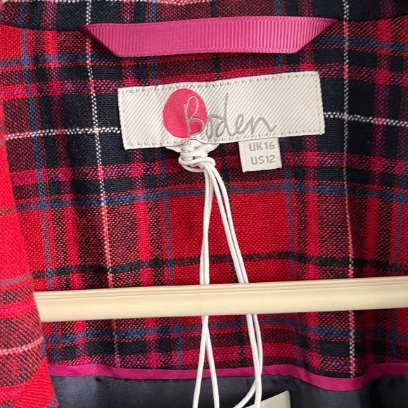 Boden Blazer Red Black Plaid Size 12 NWT - Picture 5 of 5